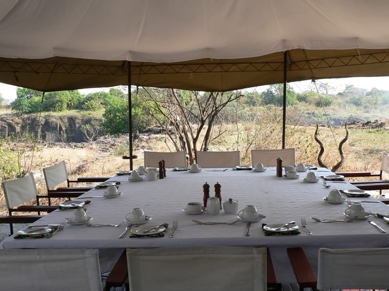 Livingstone Island high tea near Devil's Pool, Zambia